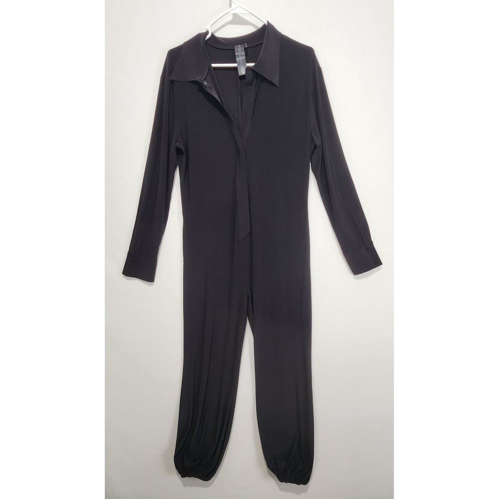 Norma Kamali Womens Size S Black Jumpsuit Long Sleeve Tie Neck Harem Leg